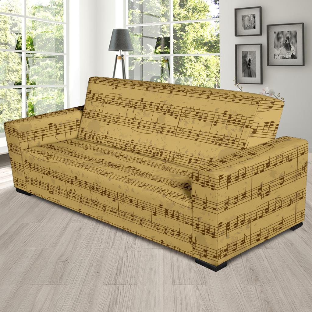 Music Note Vintage Themed Print Sofa Slipcover-JTAMIGO.COM