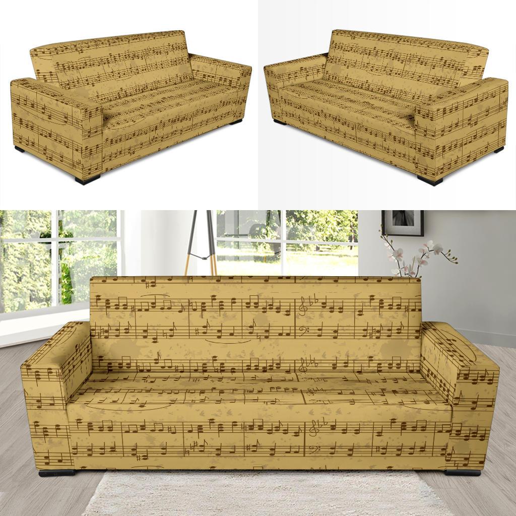 Music Note Vintage Themed Print Sofa Slipcover-JTAMIGO.COM