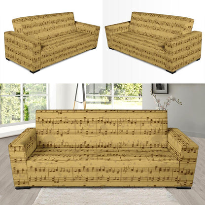 Music Note Vintage Themed Print Sofa Slipcover-JTAMIGO.COM