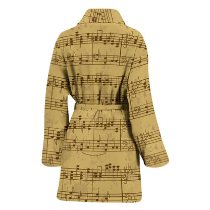 Music Note Vintage Themed Print Women Bath Robe-JTAMIGO.COM