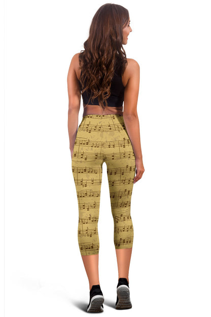 Music Note Vintage Themed Print Women Capris