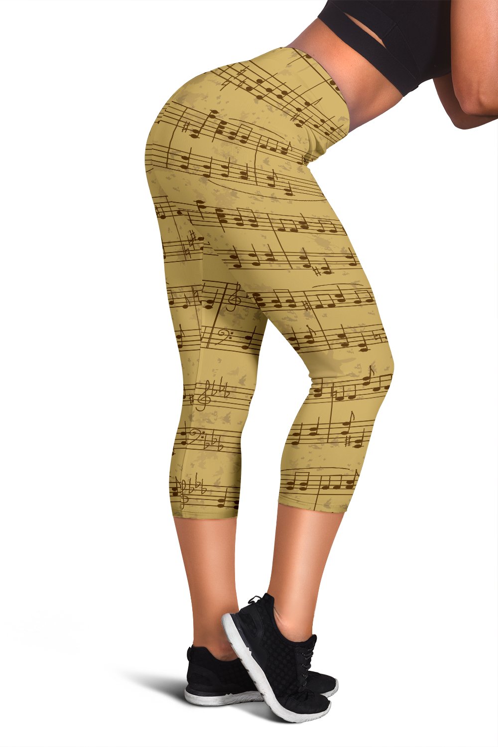 Music Note Vintage Themed Print Women Capris