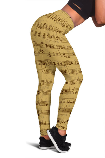 Music Note Vintage Themed Print Women Leggings