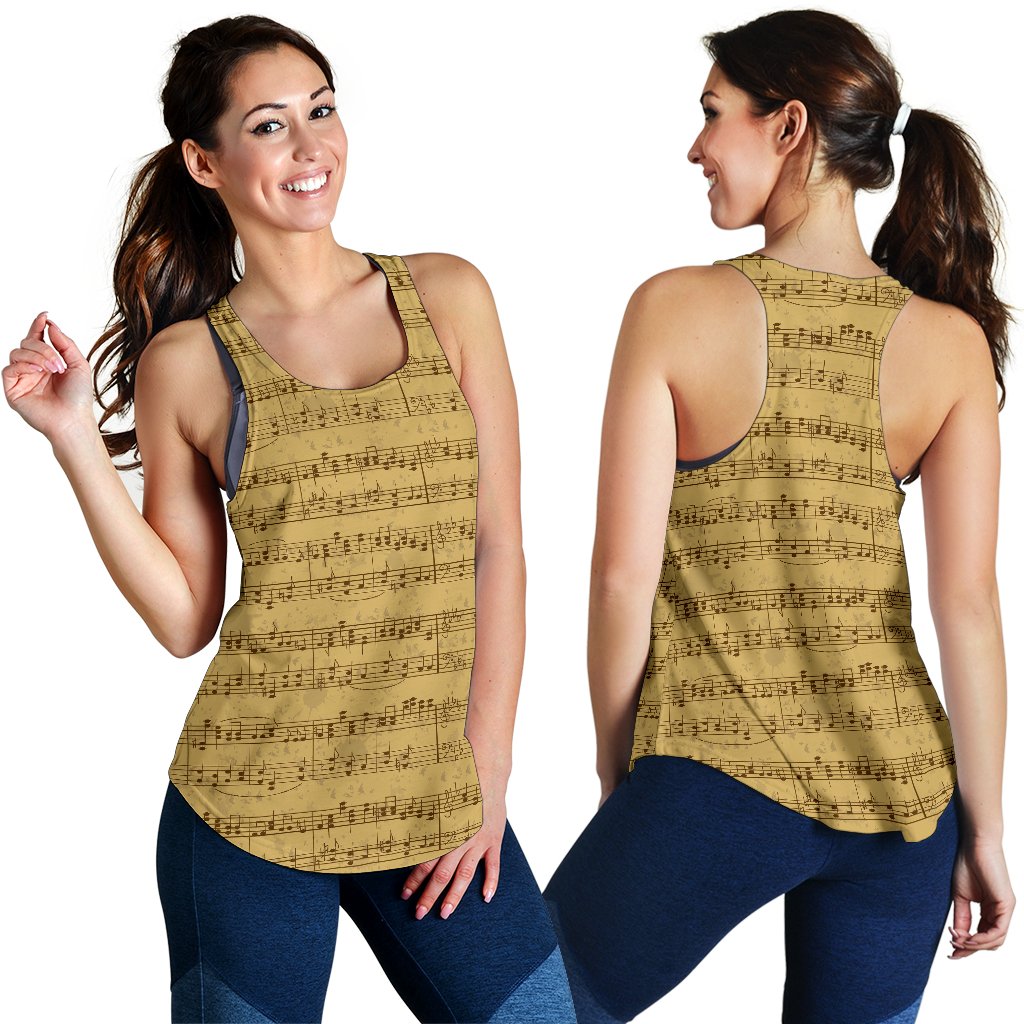 Music Note Vintage Themed Print Women Racerback Tank Top