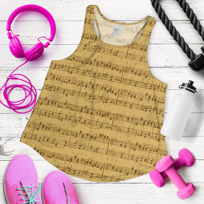 Music Note Vintage Themed Print Women Racerback Tank Top