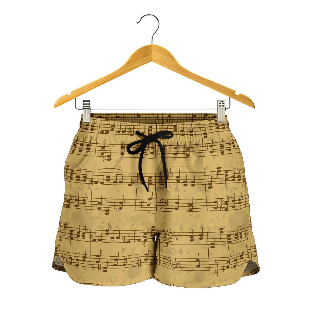 Music Note Vintage Themed Print Women Shorts-JTAMIGO.COM