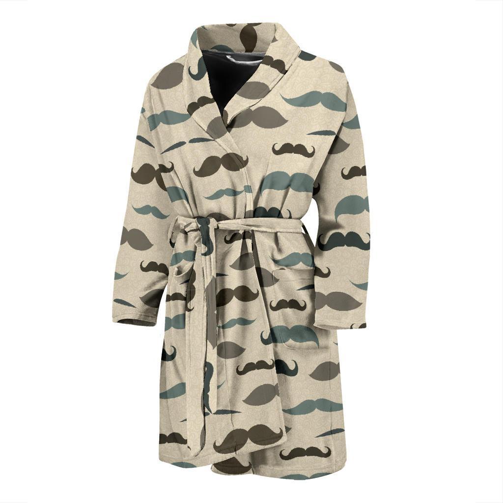 Mustache Pattern Print Design A01 Men Bathrobe-JORJUNE.COM