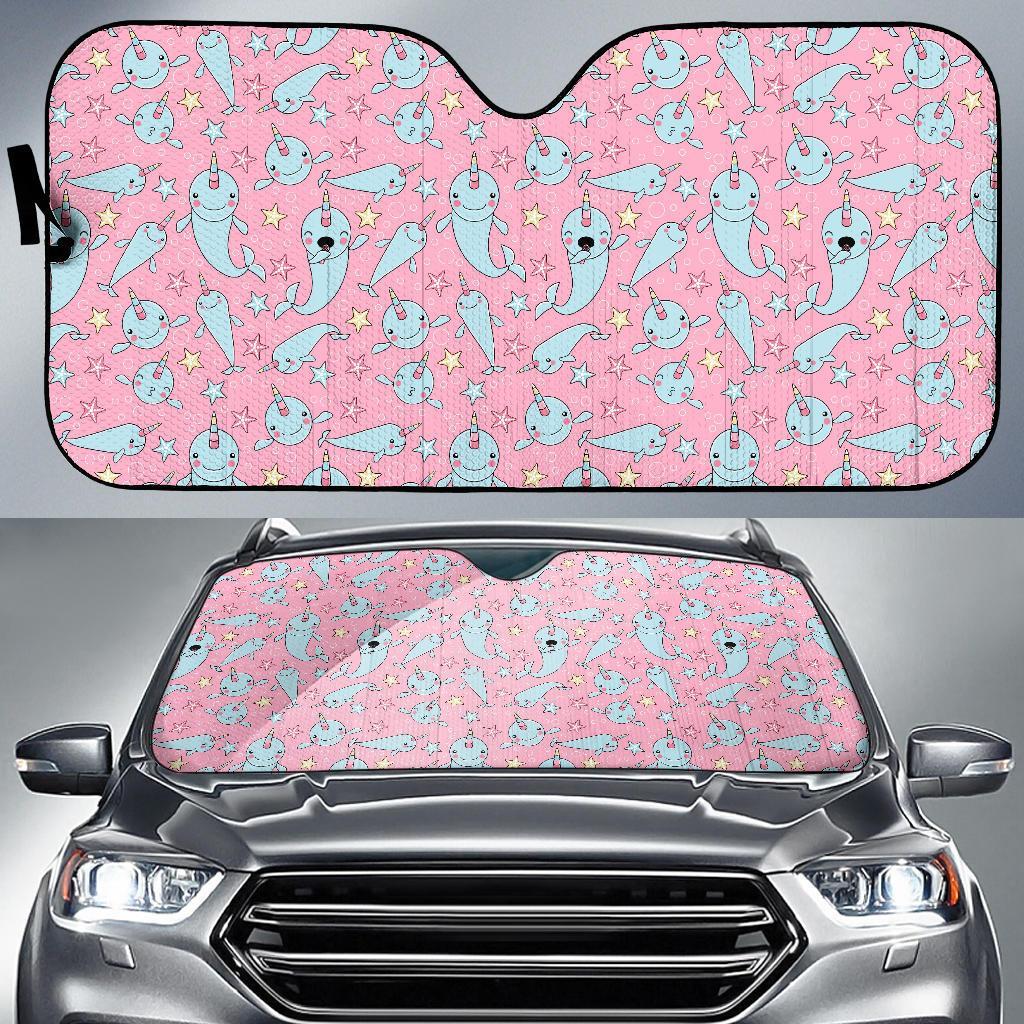 Narwhal Cartoon Cute Print Car Sun Shade For Windshield