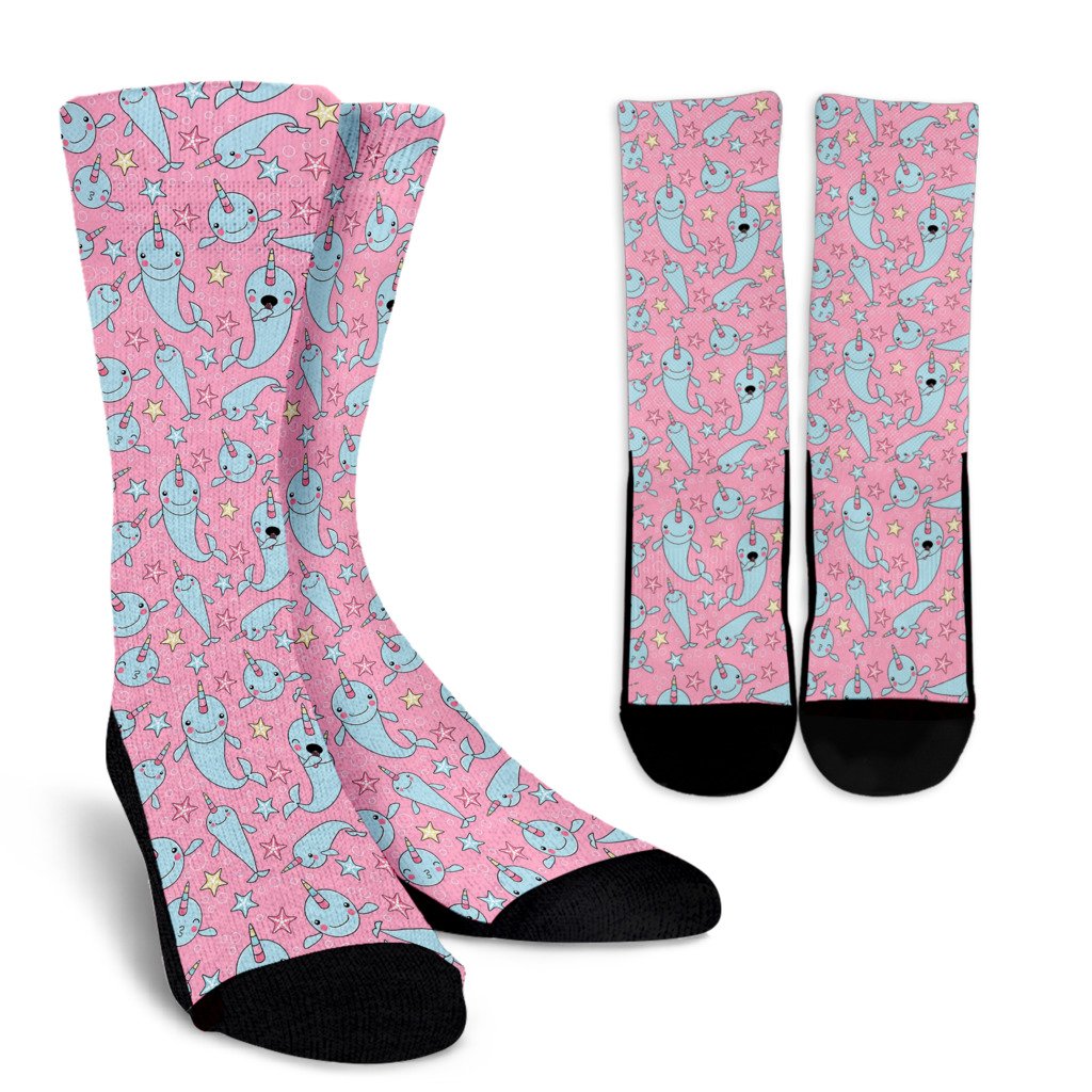 Narwhal Cartoon Cute Print Crew Socks