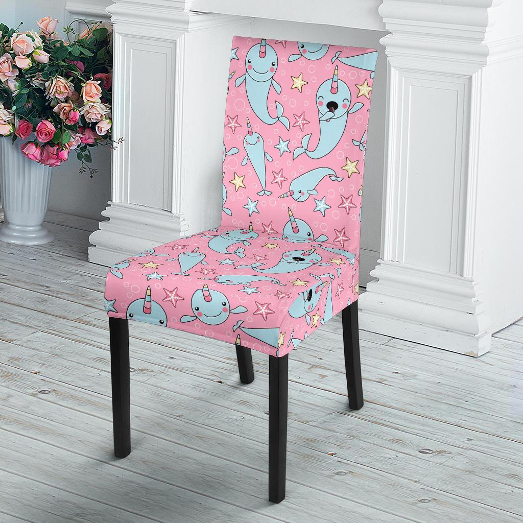 Narwhal Cartoon Cute Print Dining Chair Slipcover-JTAMIGO.COM