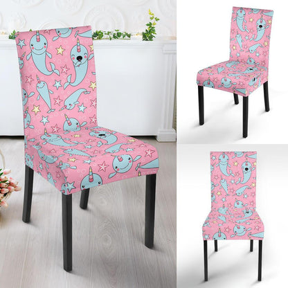 Narwhal Cartoon Cute Print Dining Chair Slipcover-JTAMIGO.COM