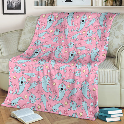 Narwhal Cartoon Cute Print Fleece Blanket