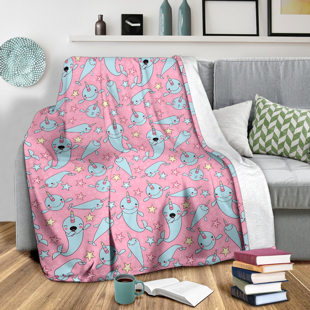 Narwhal Cartoon Cute Print Fleece Blanket