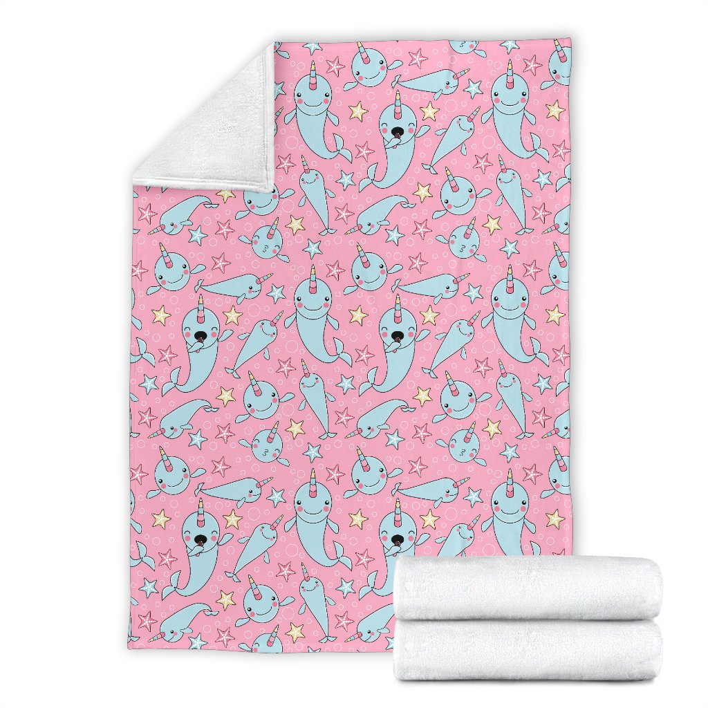 Narwhal Cartoon Cute Print Fleece Blanket
