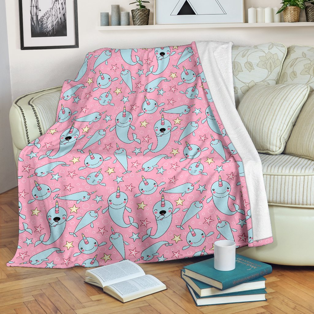 Narwhal Cartoon Cute Print Fleece Blanket