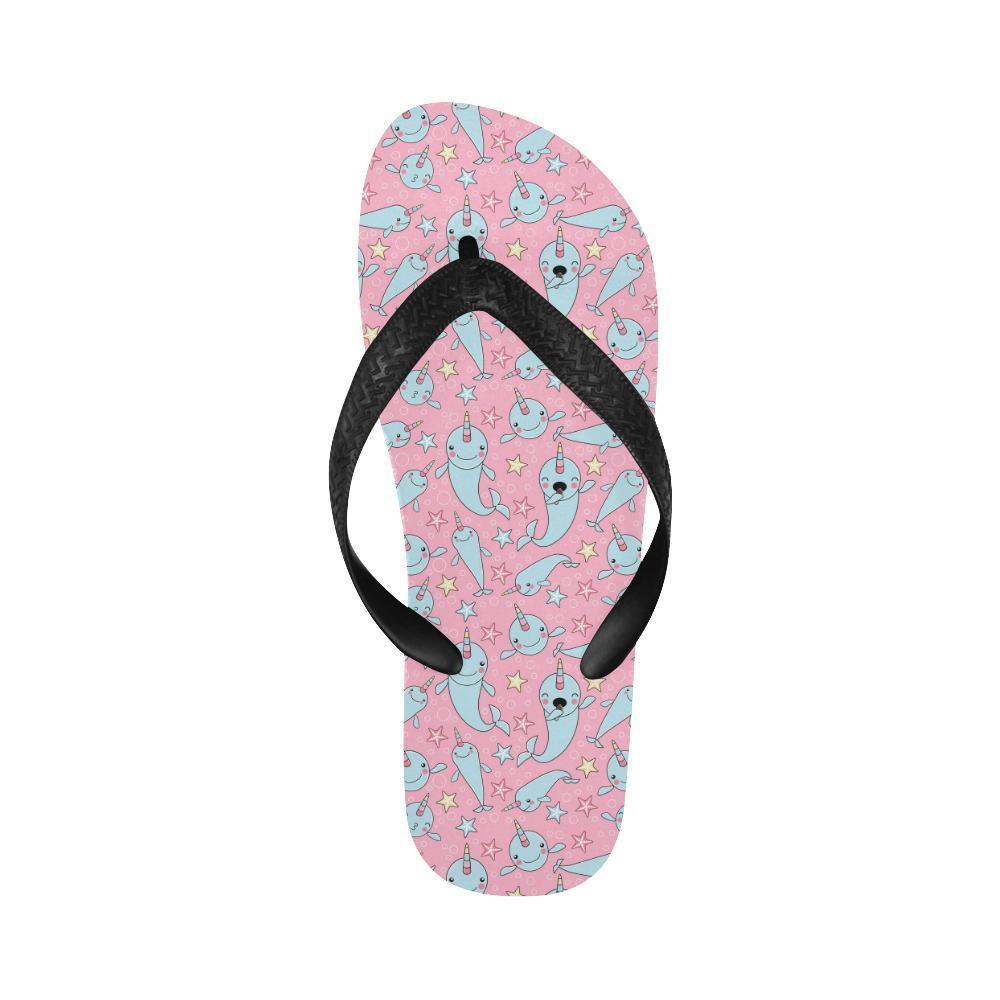 Narwhal Cartoon Cute Print Flip Flops-JTAMIGO.COM