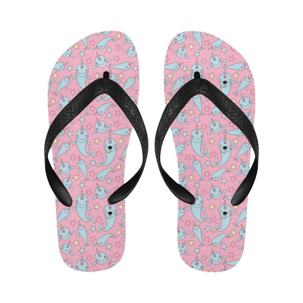 Narwhal Cartoon Cute Print Flip Flops-JTAMIGO.COM