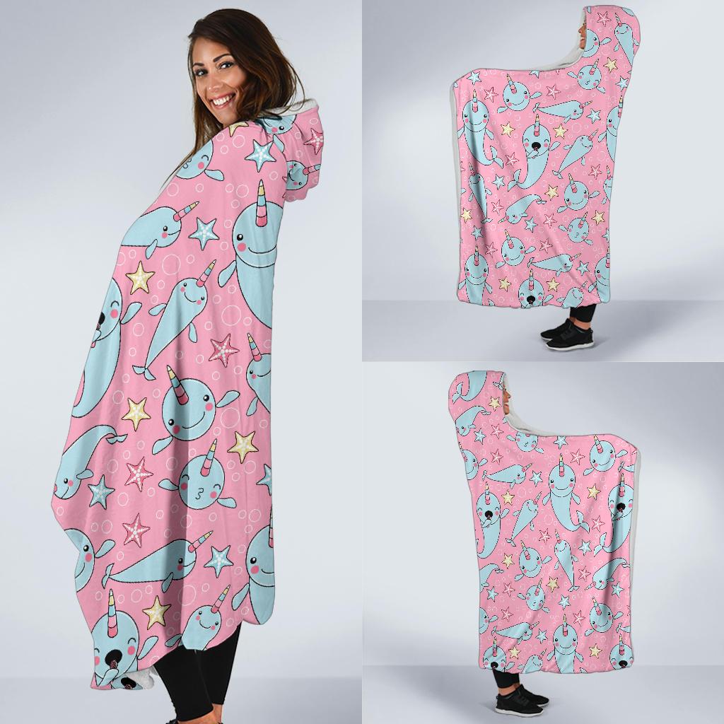 Narwhal Cartoon Cute Print Hooded Blanket-JTAMIGO.COM