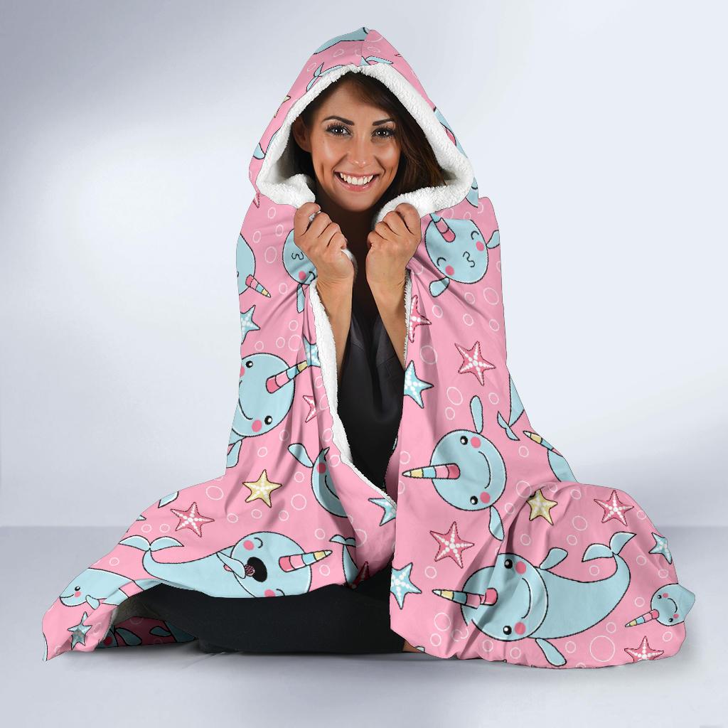 Narwhal Cartoon Cute Print Hooded Blanket-JTAMIGO.COM