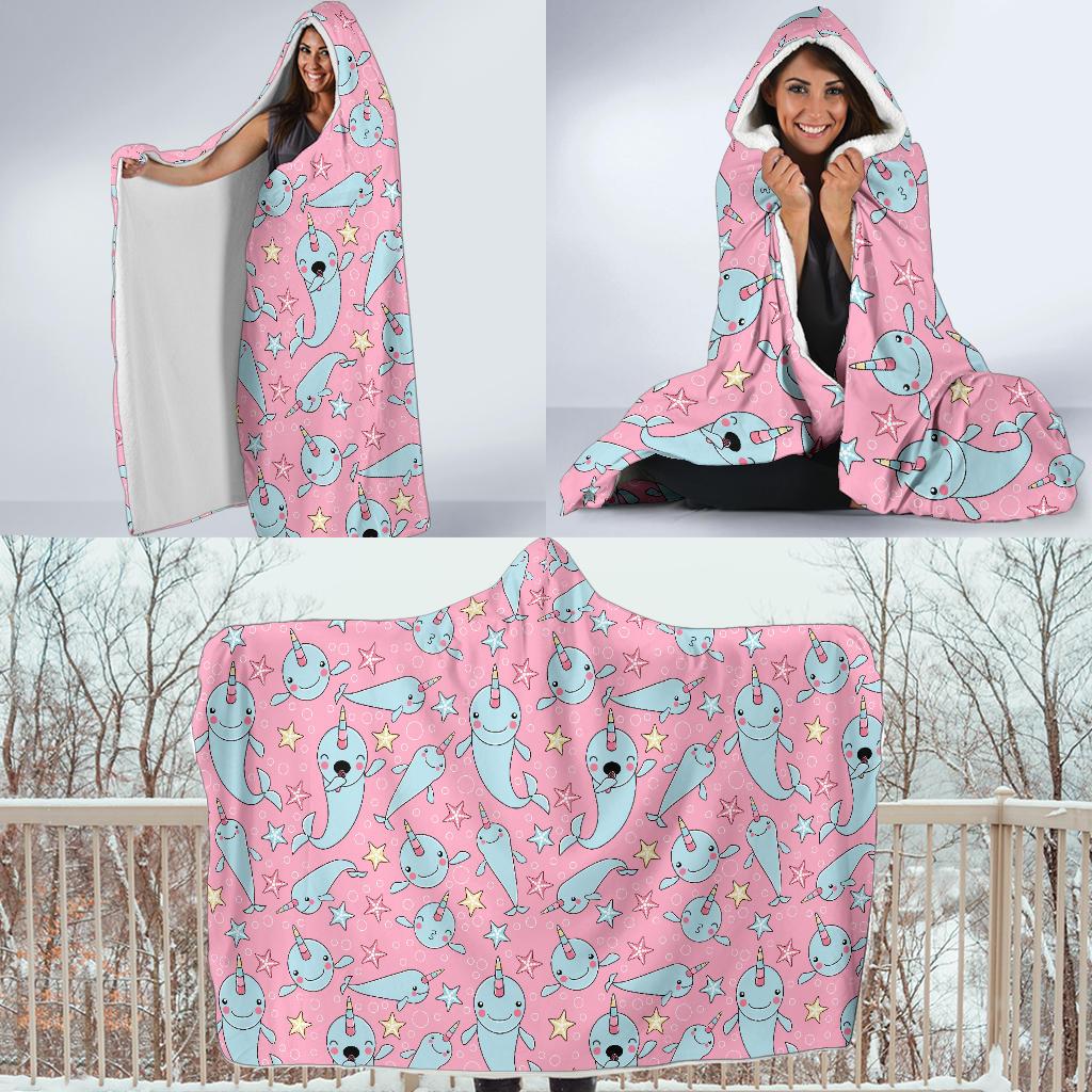 Narwhal Cartoon Cute Print Hooded Blanket-JTAMIGO.COM