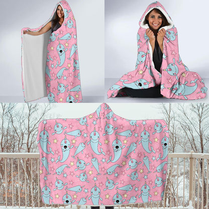 Narwhal Cartoon Cute Print Hooded Blanket-JTAMIGO.COM