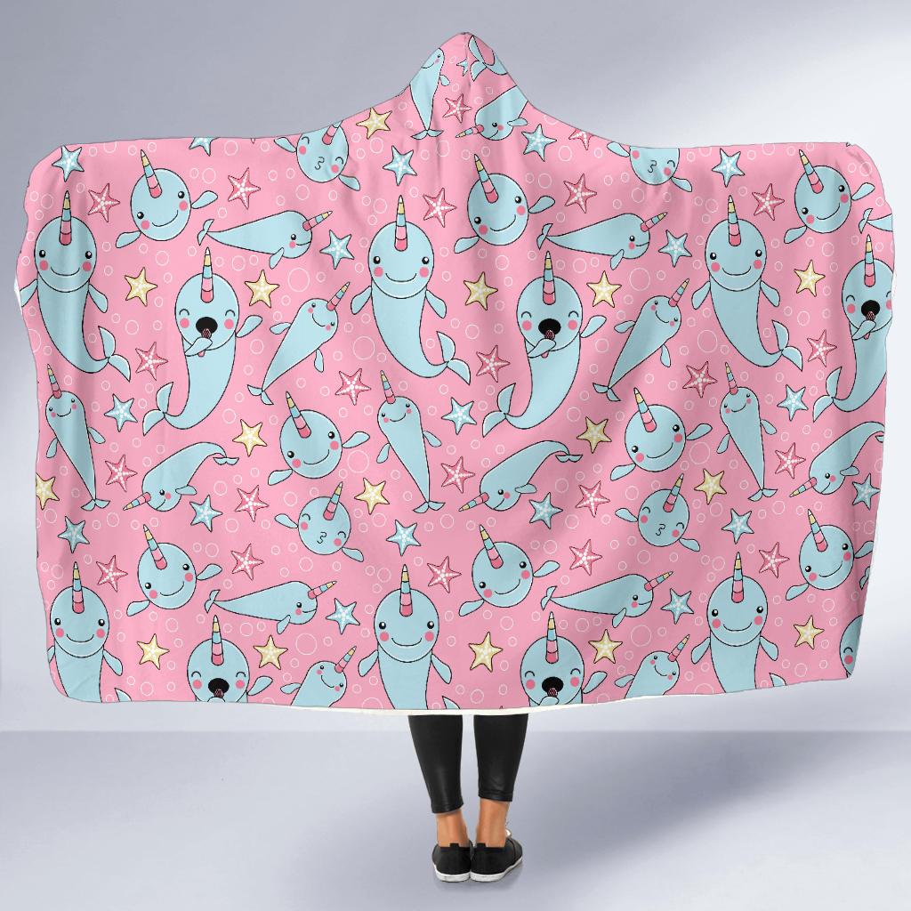 Narwhal Cartoon Cute Print Hooded Blanket-JTAMIGO.COM
