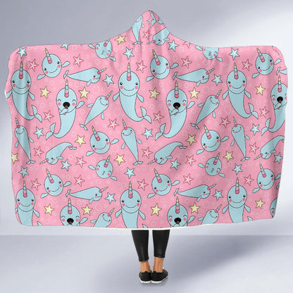 Narwhal Cartoon Cute Print Hooded Blanket-JTAMIGO.COM