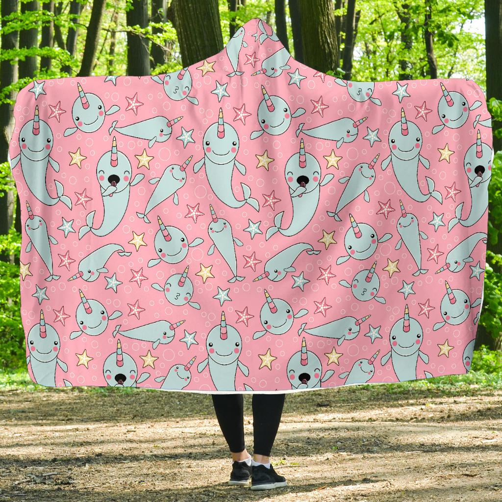 Narwhal Cartoon Cute Print Hooded Blanket-JTAMIGO.COM