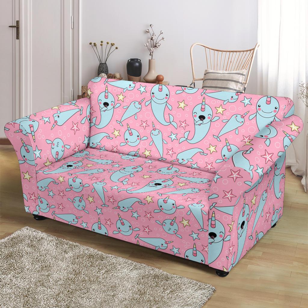 Narwhal Cartoon Cute Print Loveseat Slipcover-JTAMIGO.COM