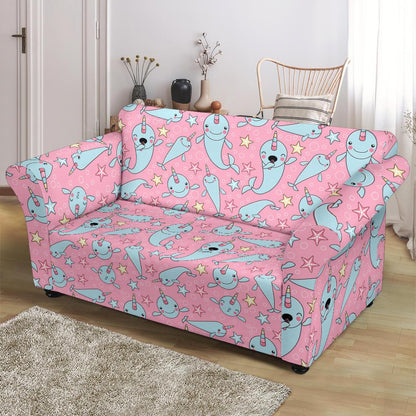 Narwhal Cartoon Cute Print Loveseat Slipcover-JTAMIGO.COM
