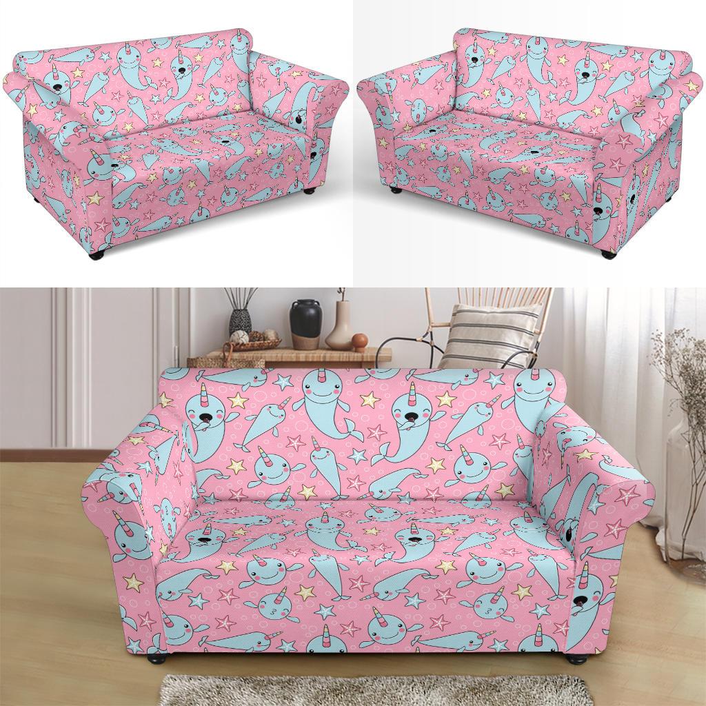 Narwhal Cartoon Cute Print Loveseat Slipcover-JTAMIGO.COM