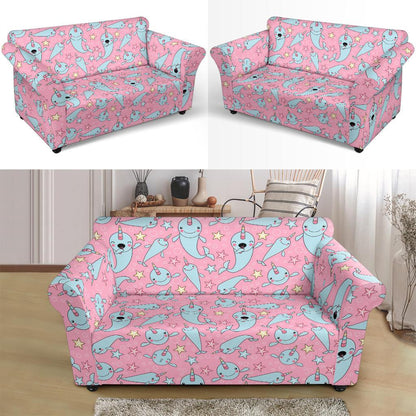 Narwhal Cartoon Cute Print Loveseat Slipcover-JTAMIGO.COM