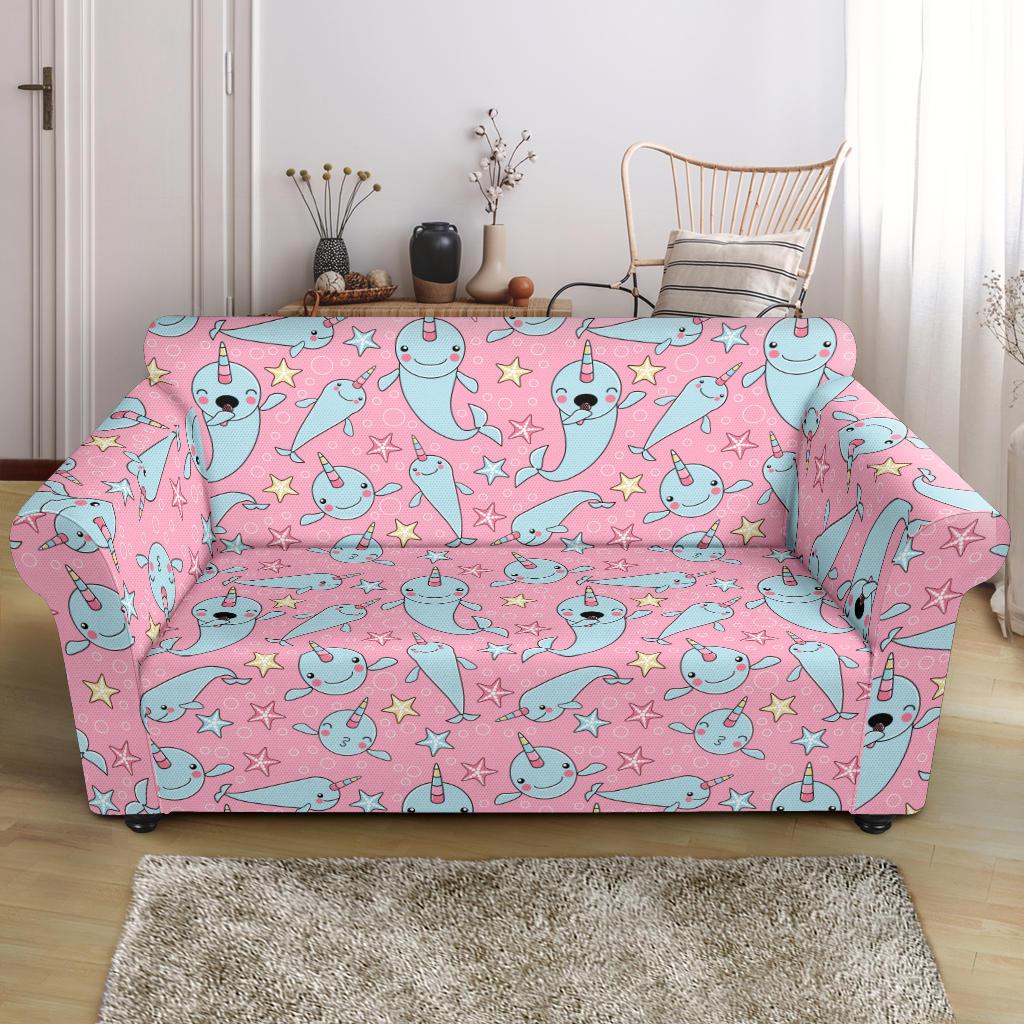 Narwhal Cartoon Cute Print Loveseat Slipcover-JTAMIGO.COM