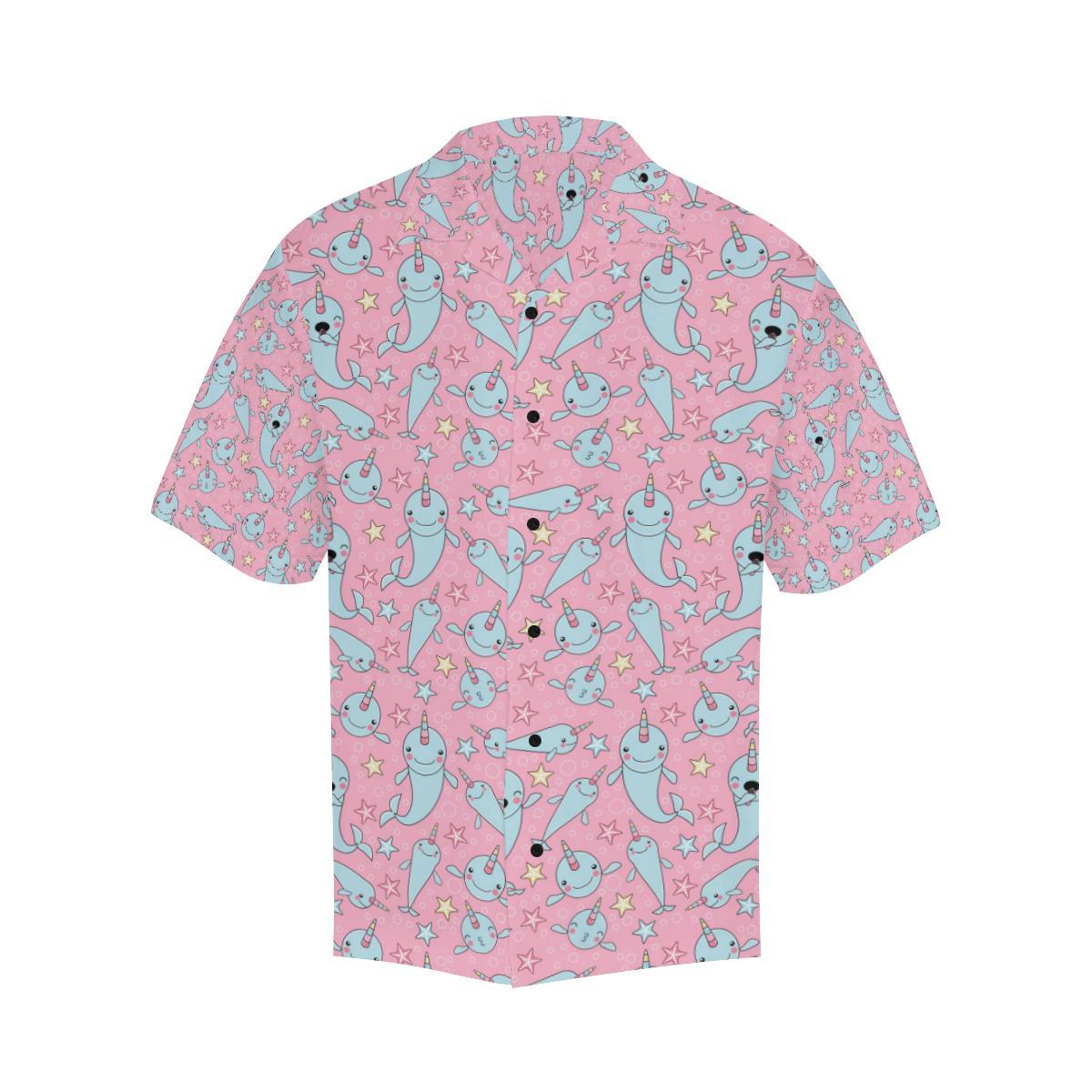 Narwhal Cartoon Cute Print Men Aloha Hawaiian Shirt