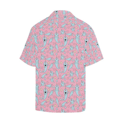 Narwhal Cartoon Cute Print Men Aloha Hawaiian Shirt