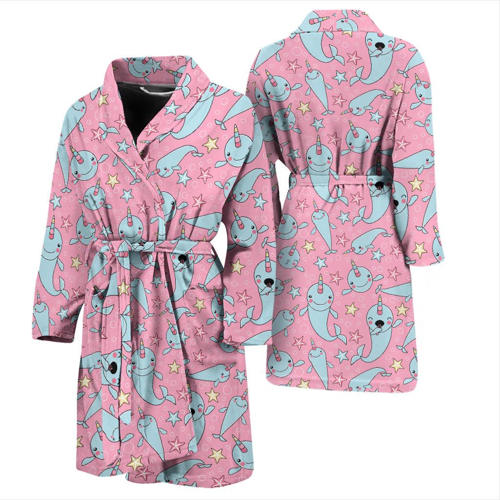 Narwhal Cartoon Cute Print Men Bath Robe-JTAMIGO.COM