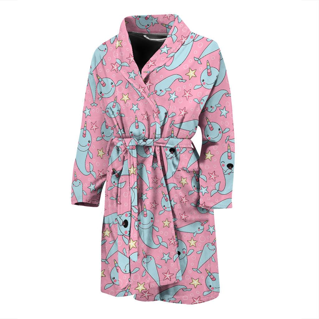 Narwhal Cartoon Cute Print Men Bath Robe-JTAMIGO.COM