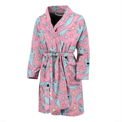 Narwhal Cartoon Cute Print Men Bath Robe-JTAMIGO.COM