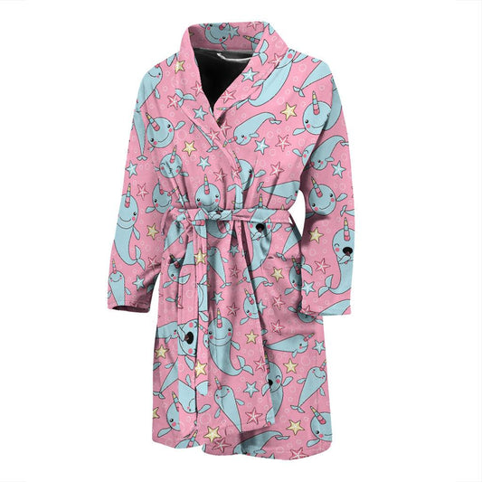 Narwhal Cartoon Cute Print Men Bath Robe-JTAMIGO.COM