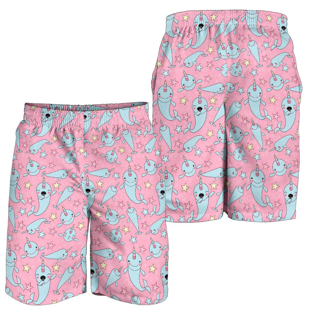 Narwhal Cartoon Cute Print Mens Shorts-JTAMIGO.COM