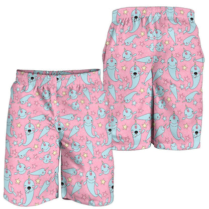 Narwhal Cartoon Cute Print Mens Shorts-JTAMIGO.COM