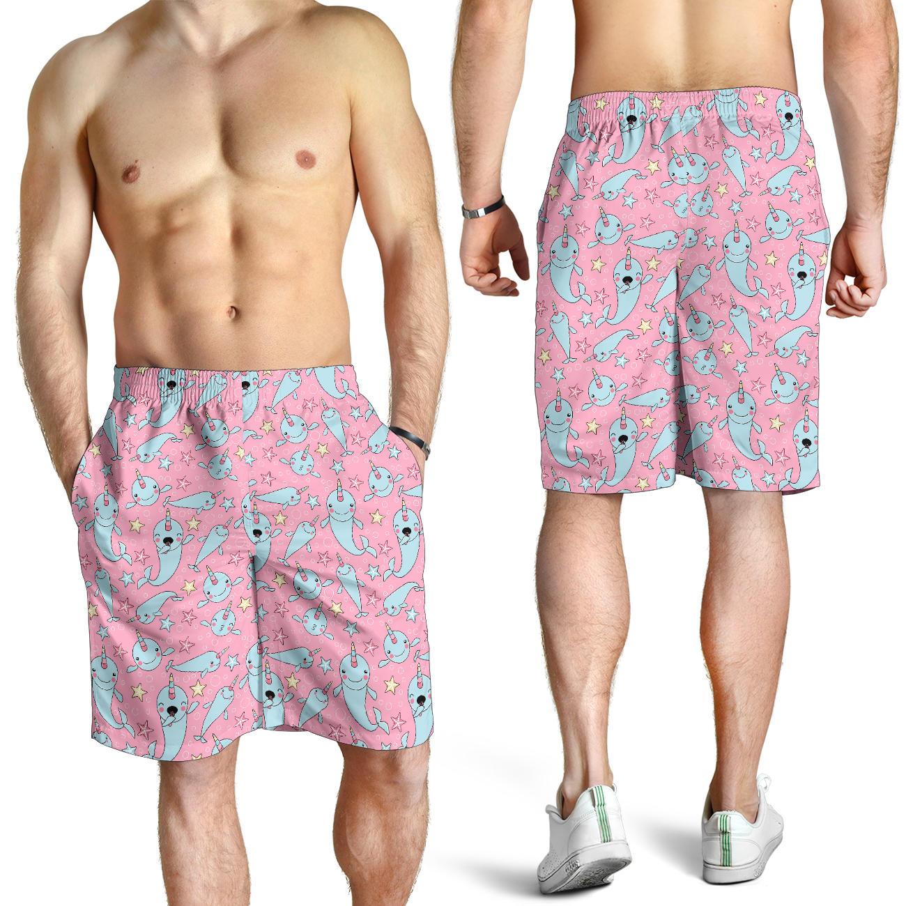 Narwhal Cartoon Cute Print Mens Shorts-JTAMIGO.COM