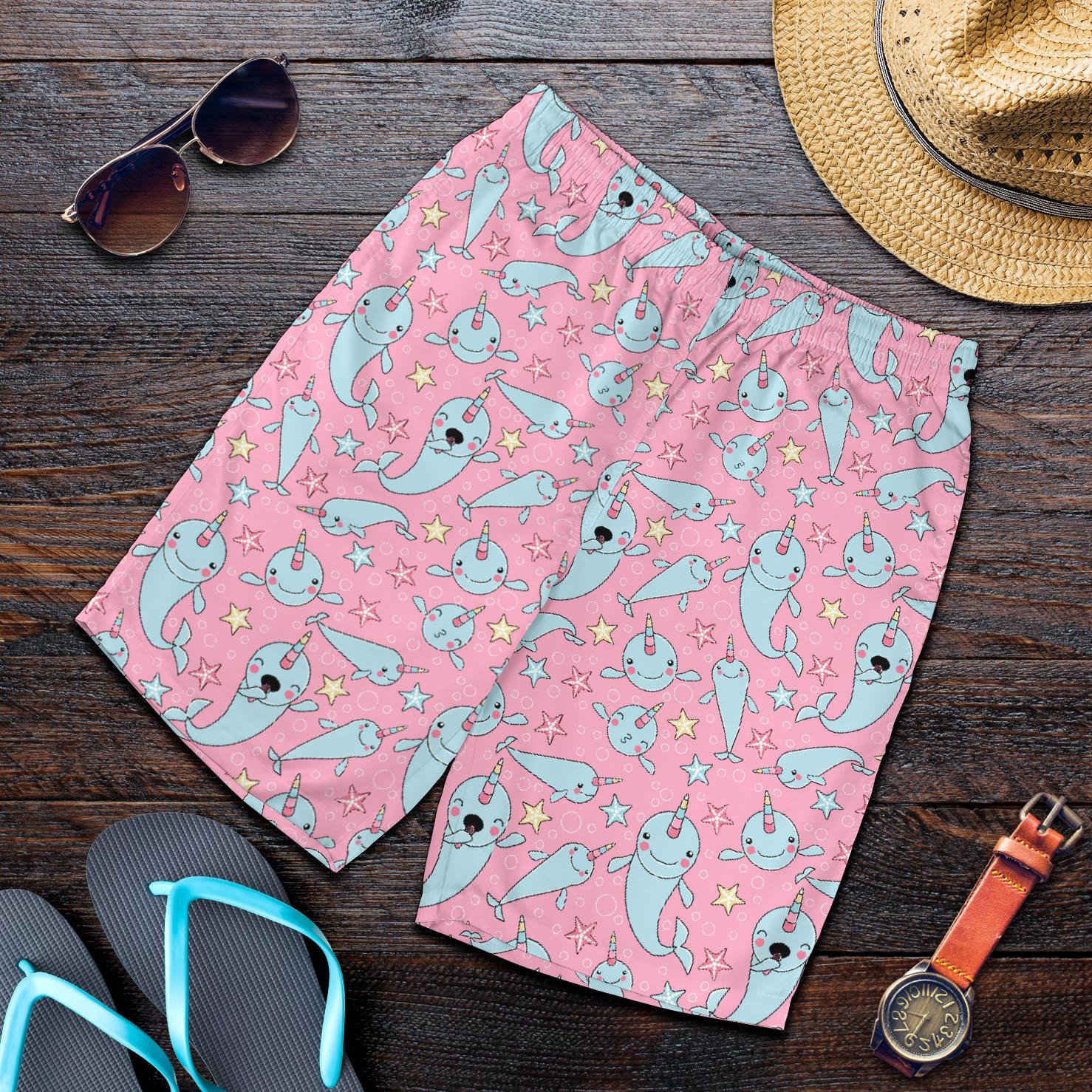 Narwhal Cartoon Cute Print Mens Shorts-JTAMIGO.COM