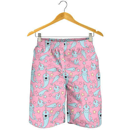 Narwhal Cartoon Cute Print Mens Shorts-JTAMIGO.COM