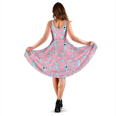 Narwhal Cartoon Cute Print Sleeveless Dress