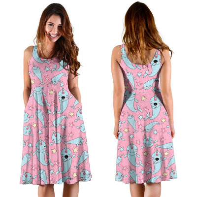 Narwhal Cartoon Cute Print Sleeveless Dress