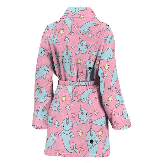 Narwhal Cartoon Cute Print Women Bath Robe-JTAMIGO.COM