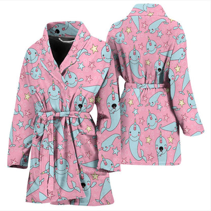 Narwhal Cartoon Cute Print Women Bath Robe-JTAMIGO.COM