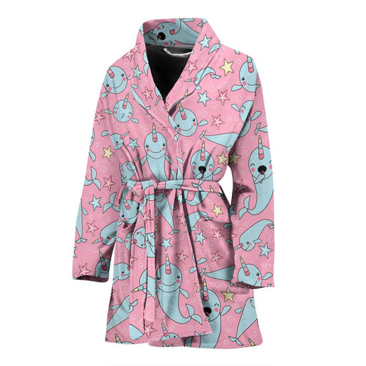 Narwhal Cartoon Cute Print Women Bath Robe-JTAMIGO.COM