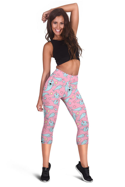 Narwhal Cartoon Cute Print Women Capris